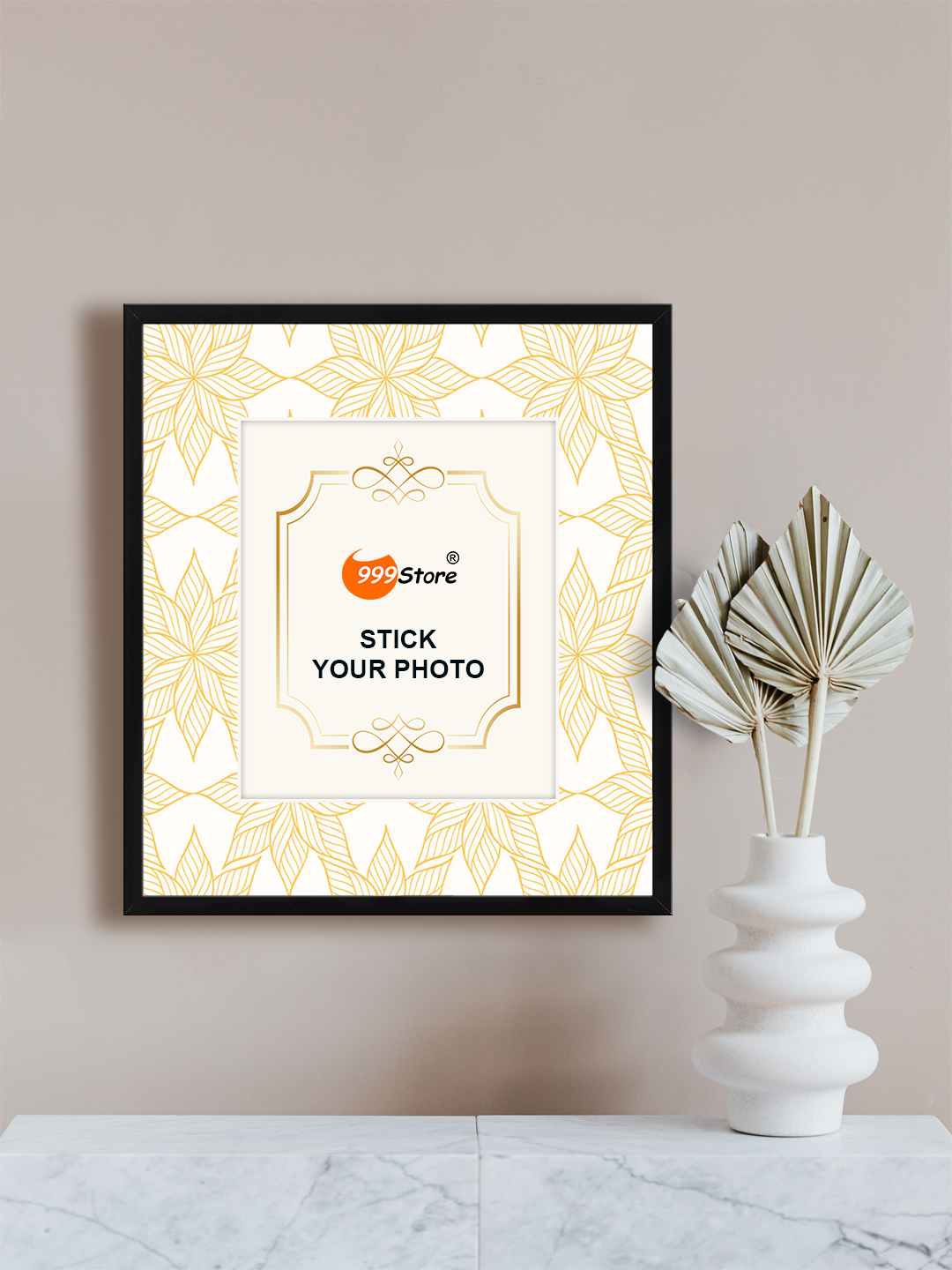

999Store White & Gold Toned Floral Printed Photo Frame