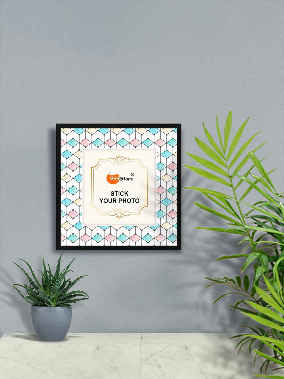 

999Store White & Blue Printed Wall Photo Frame