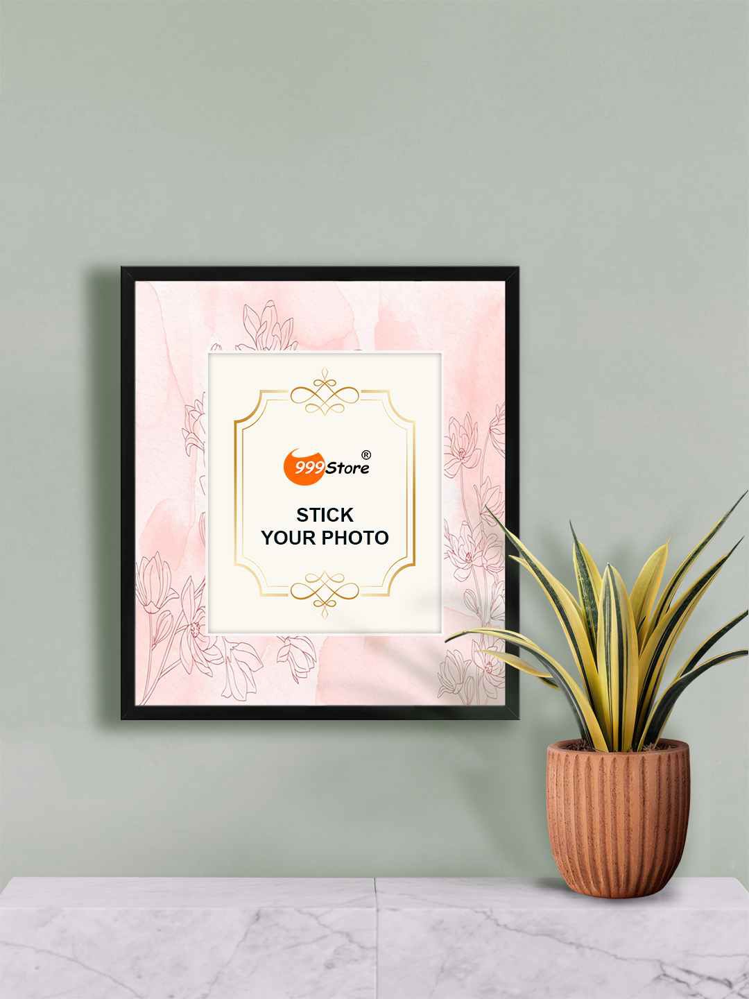 

999Store Pink & Black Lily Flower Printed Wall Hanging Photo Frame
