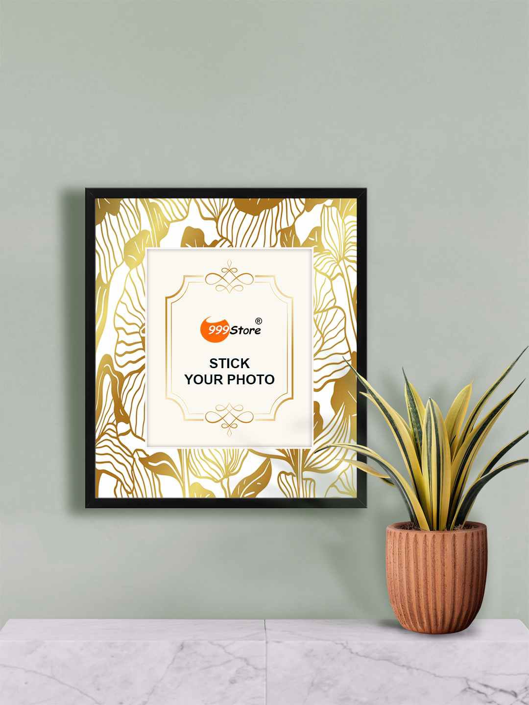 

999Store White & Gold Toned Leaves Printed Wall Photo Frame