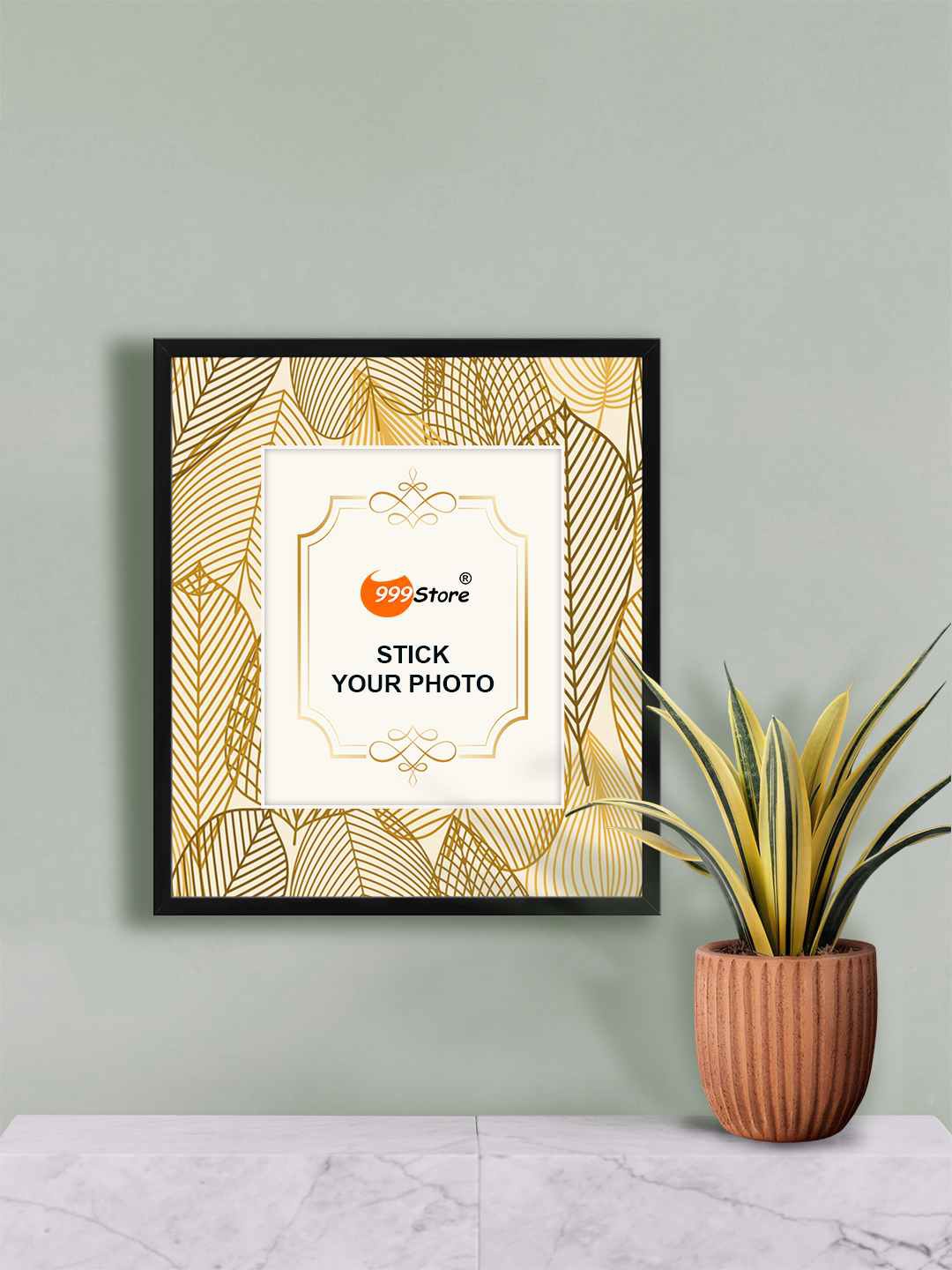 

999Store Gold-Toned Leaves Printed Wall Photo Frame