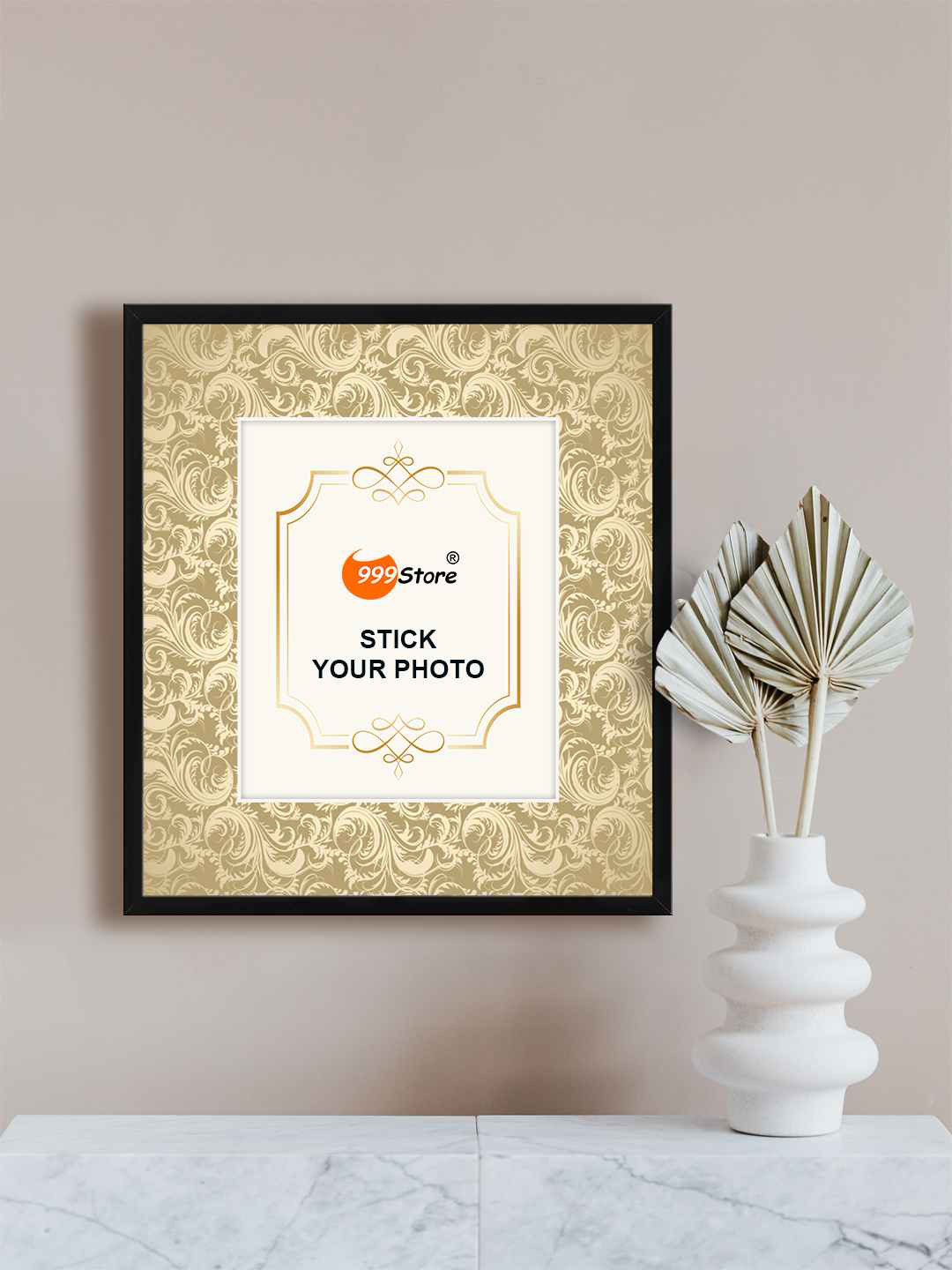 

999Store Beige & Black Floral Printed Hanging Photo Frame