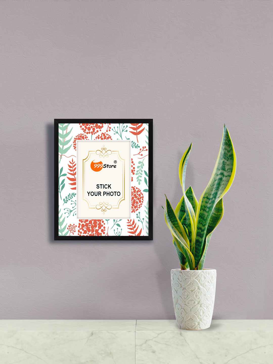 

999Store White & Red Ashok Flower Printed Wall Photo Frame