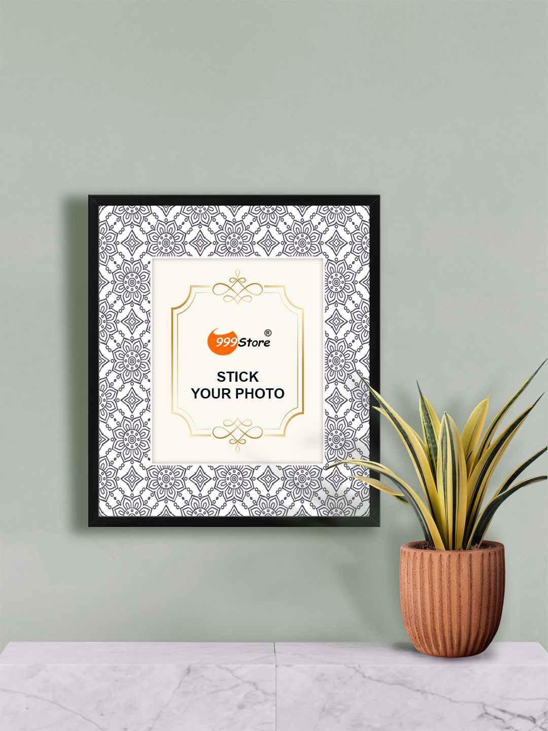 

999Store Blue & Black Flower Mandala Printed Wall Hanging Photo Frame