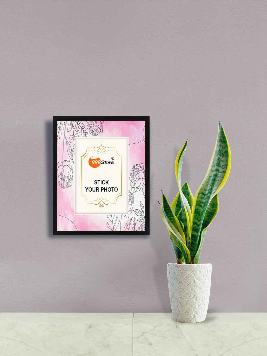 

999Store Pink & Black Floral Printed Photo Frame