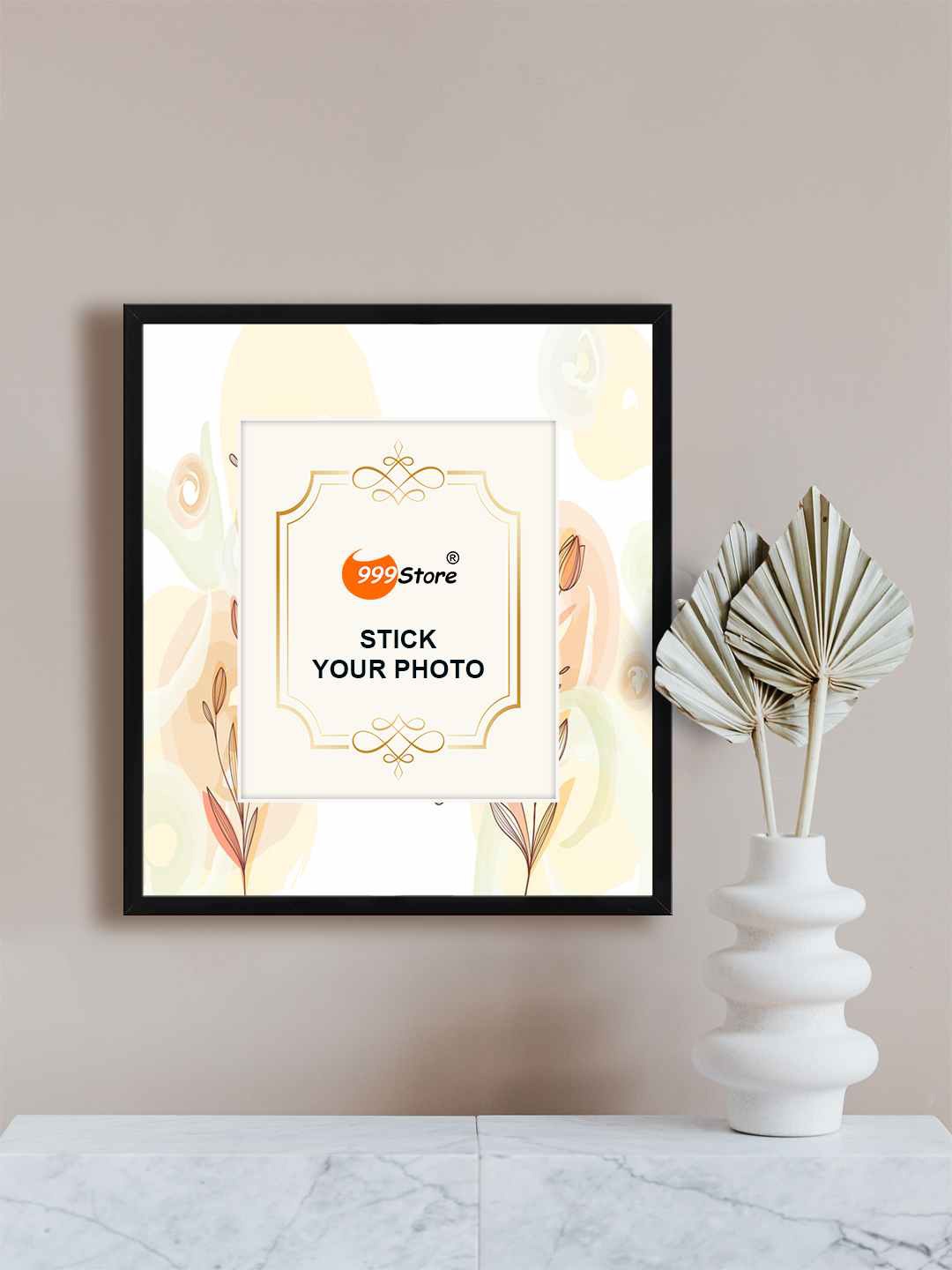 

999Store White & Peach-Coloured Flower With Leaf Printed Wall Photo Frame