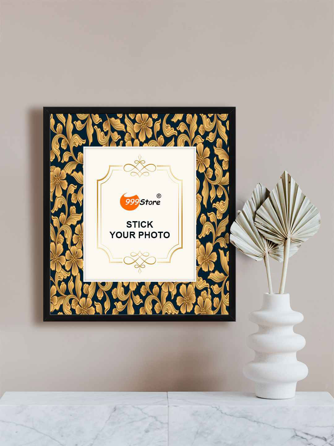 

999Store Blue & Beige Floral Printed Wall Photo Frame
