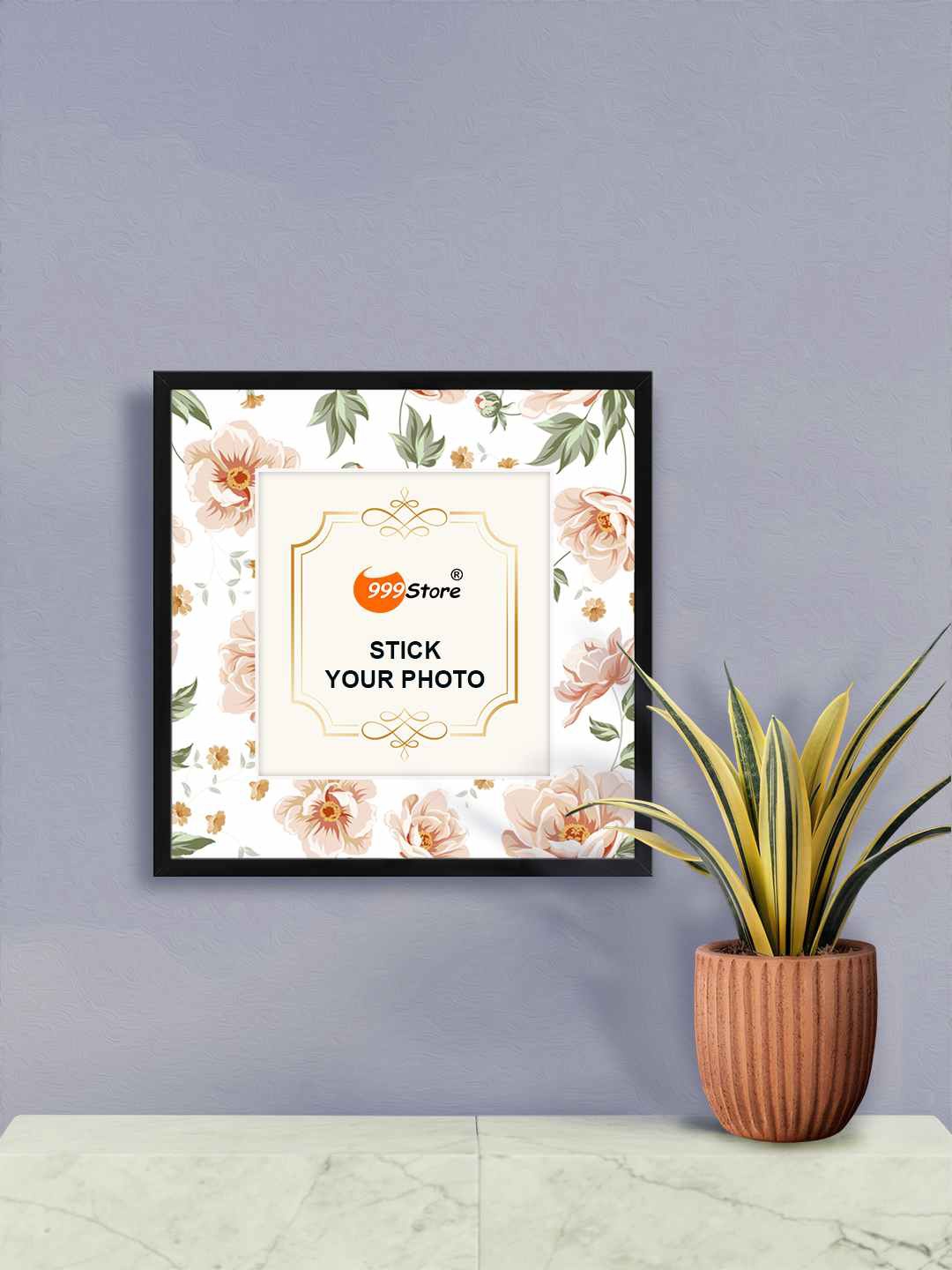 

999Store Pink & Green Rose With Leaf Printed Wall Hanging Photo Frame
