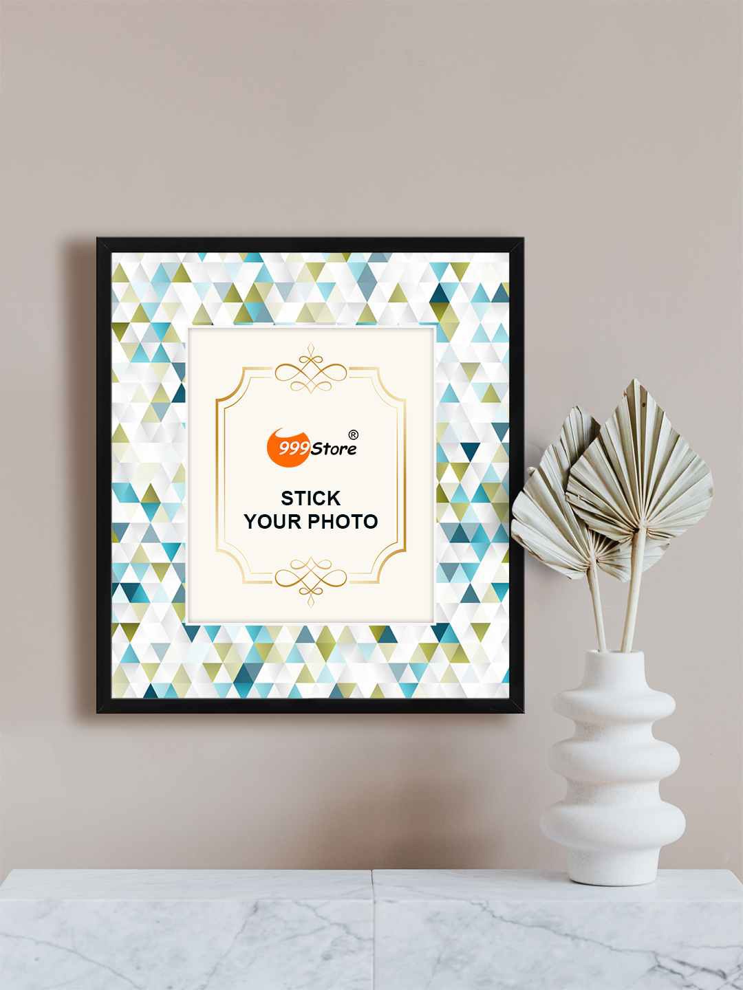 

999Store White & Green Geometric Printed Wall Photo Frame