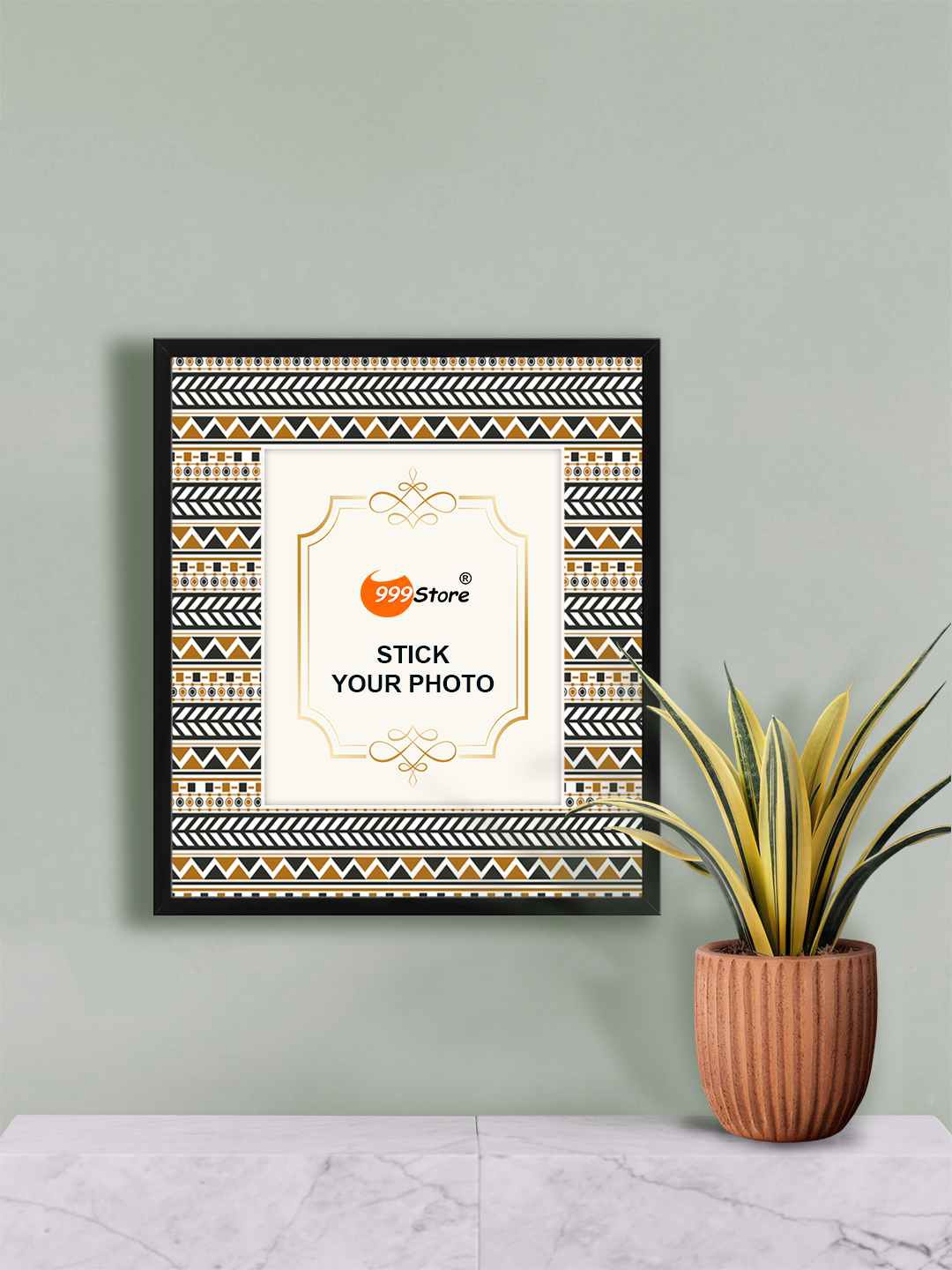 

999Store Beige & Black Indian Traditional Printed Fibre Frame Photo Frame
