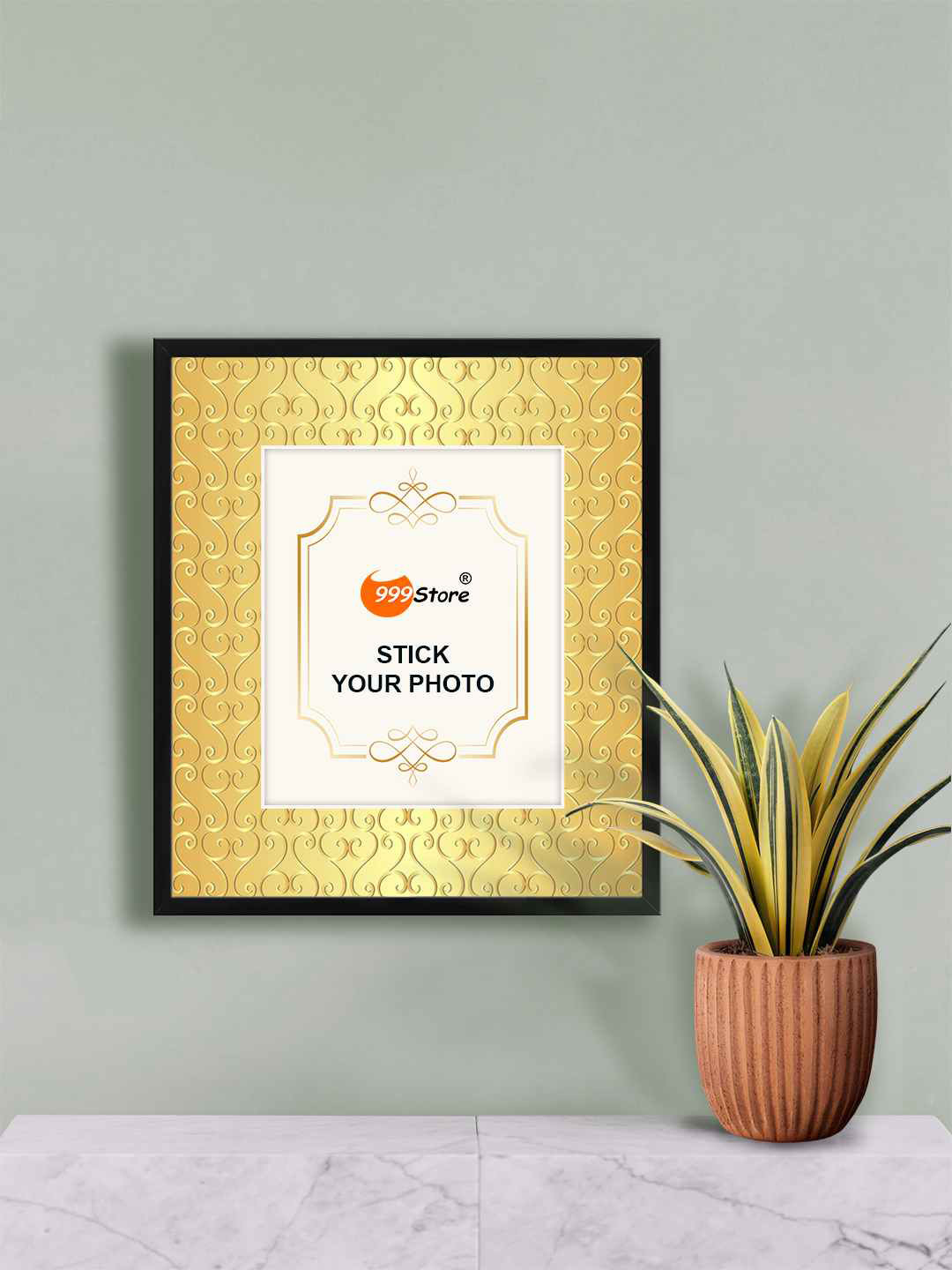 

999Store Gold Toned Goldswirl Ornament Printed Wall Hanging Photo Frame