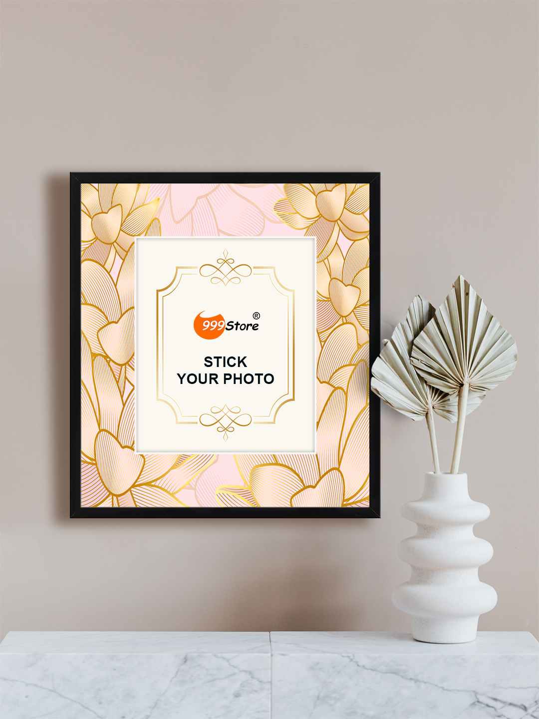 

999Store Beige Flower Printed Wall Hanging Photo Frame