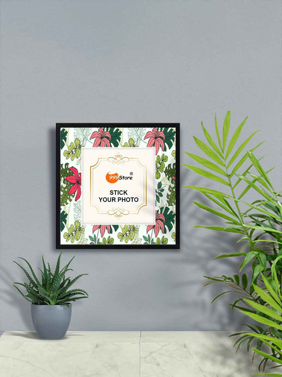 

999Store White & Pink Floral Printed Wall Photo Frame