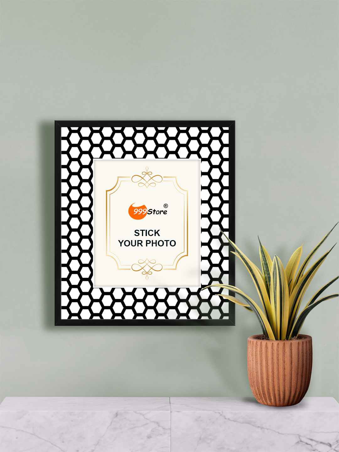 

999Store White & Black Printed Wall Photo Frame