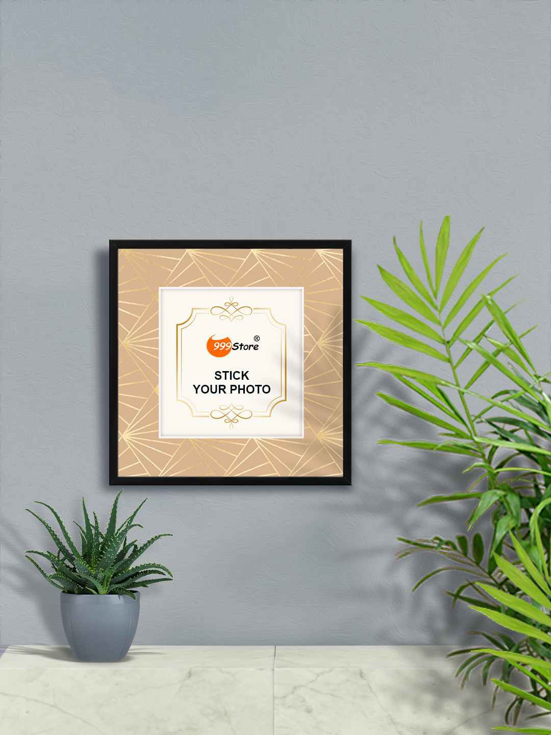 

999Store Beige & Gold Toned Printed Wall Photo Frame