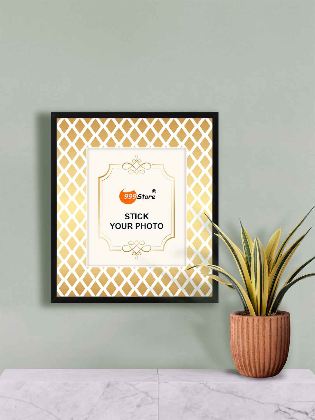 

999Store White & Beige Printed Wall Hanging Photo Frame, Gold