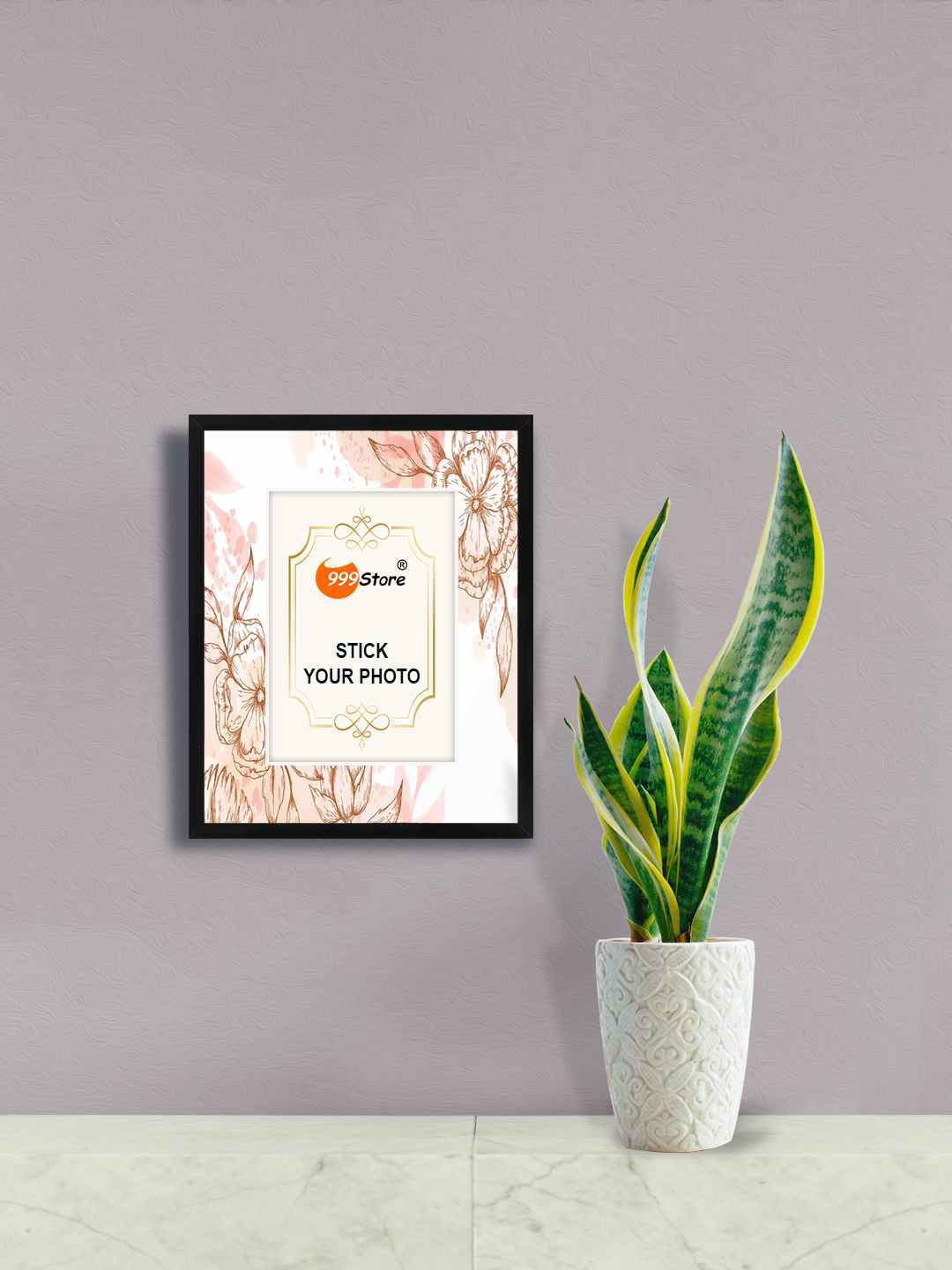 

999Store Brown & White Floral Printed Fibre Photo Frame