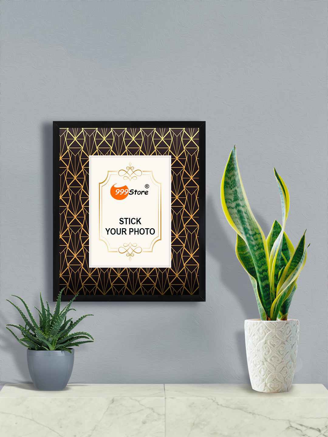 

999Store Brown & Gold Toned Geometric Printed Wall Photo Frames