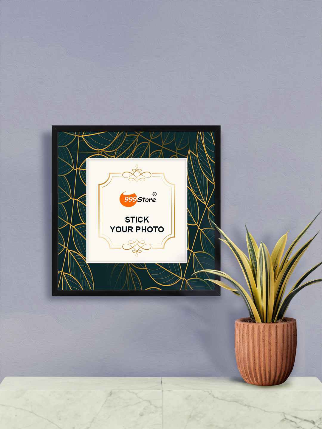 

999Store Teal & Black Leaves Printed Hanging Photo Frame