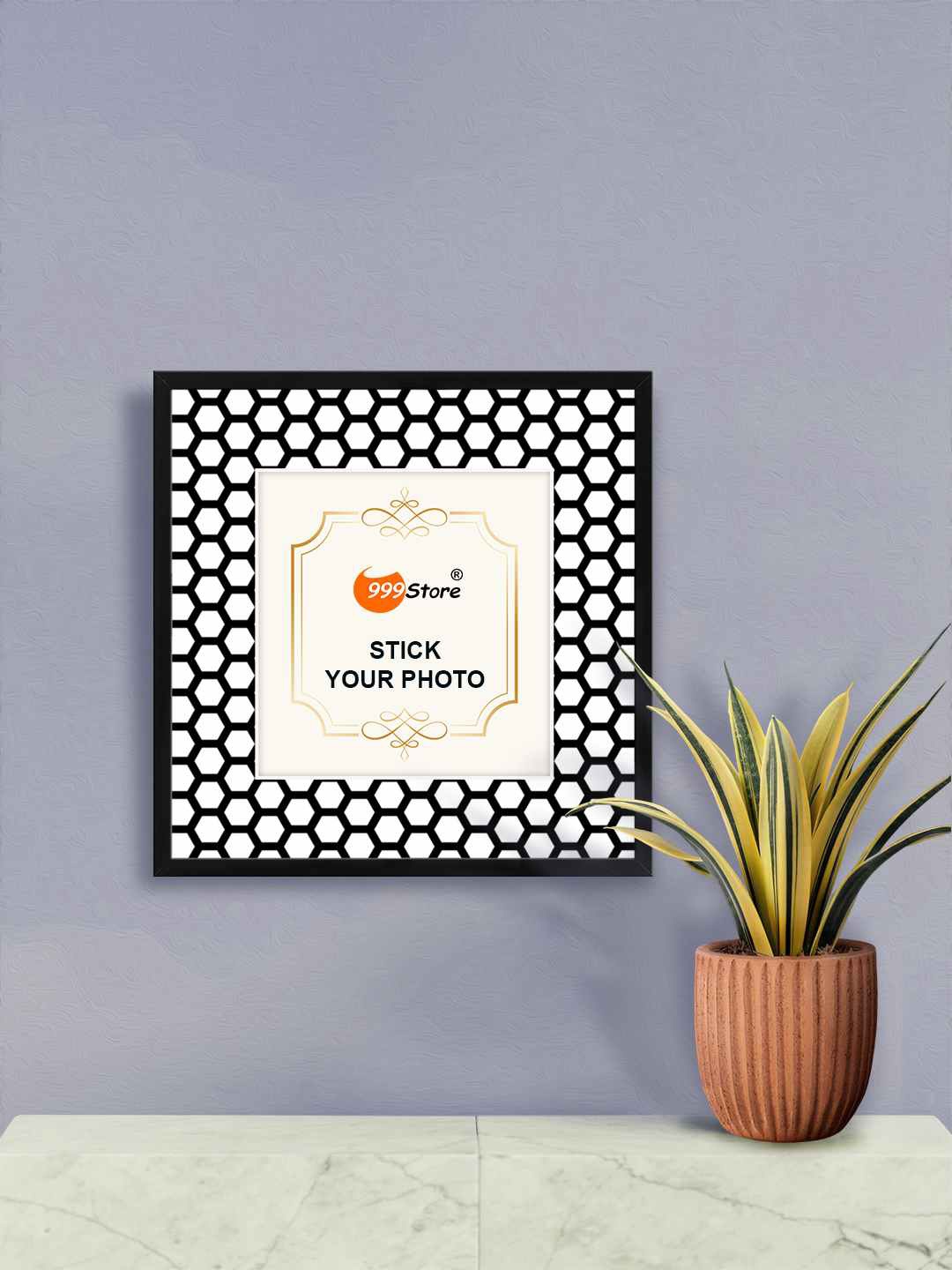 

999Store White & Black Honeycomb Printed Wall Hanging Photo Frame