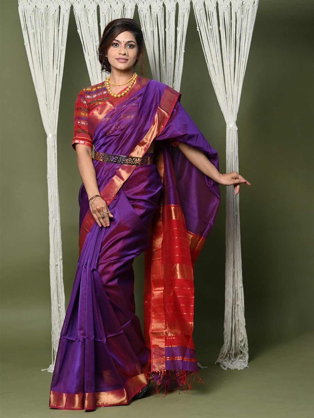 

Very Much Indian Woven Design Zari Silk Cotton Saree With Blouse Piece, Purple