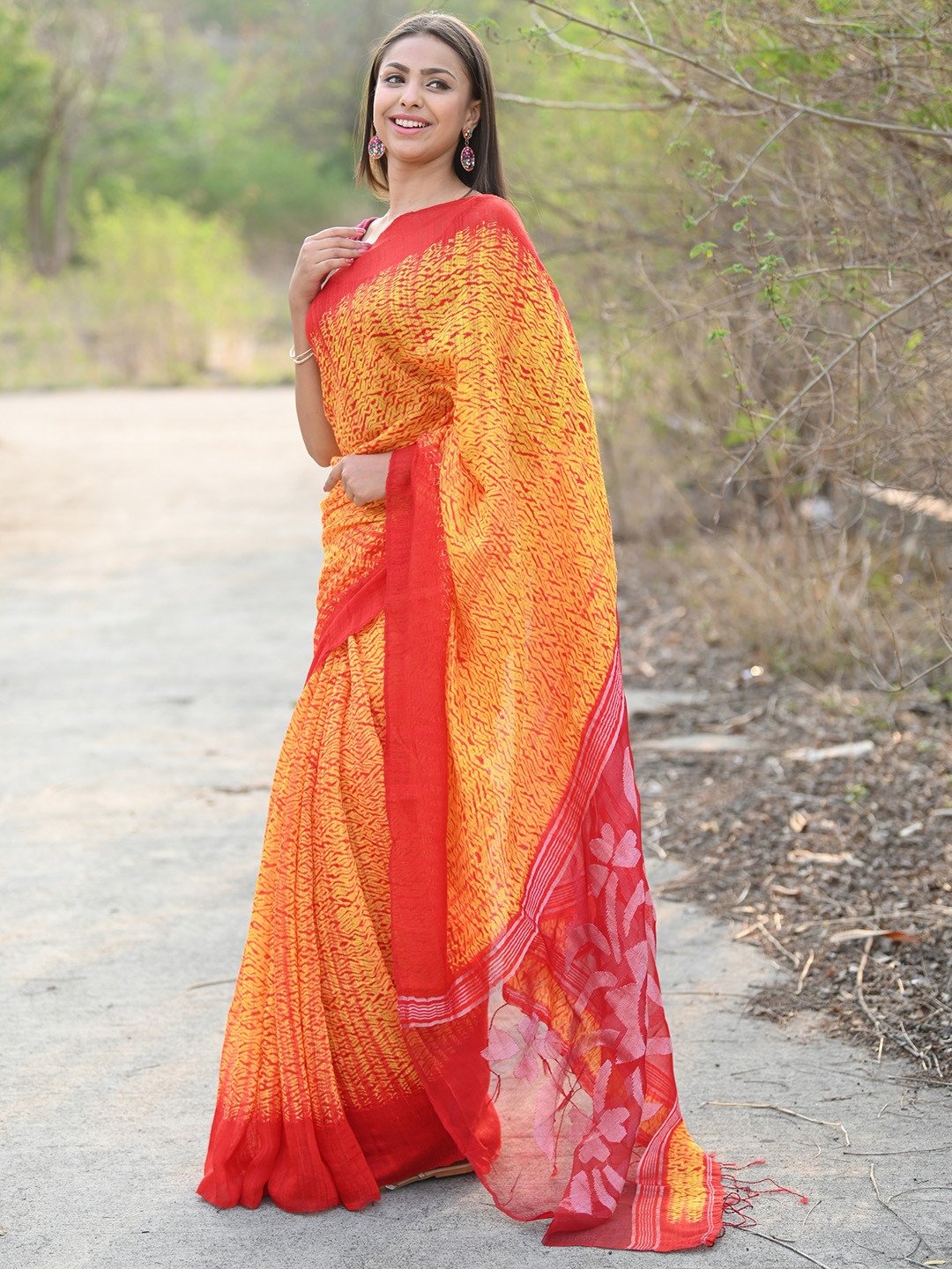

Very Much Indian Abstract Printed Saree, Orange
