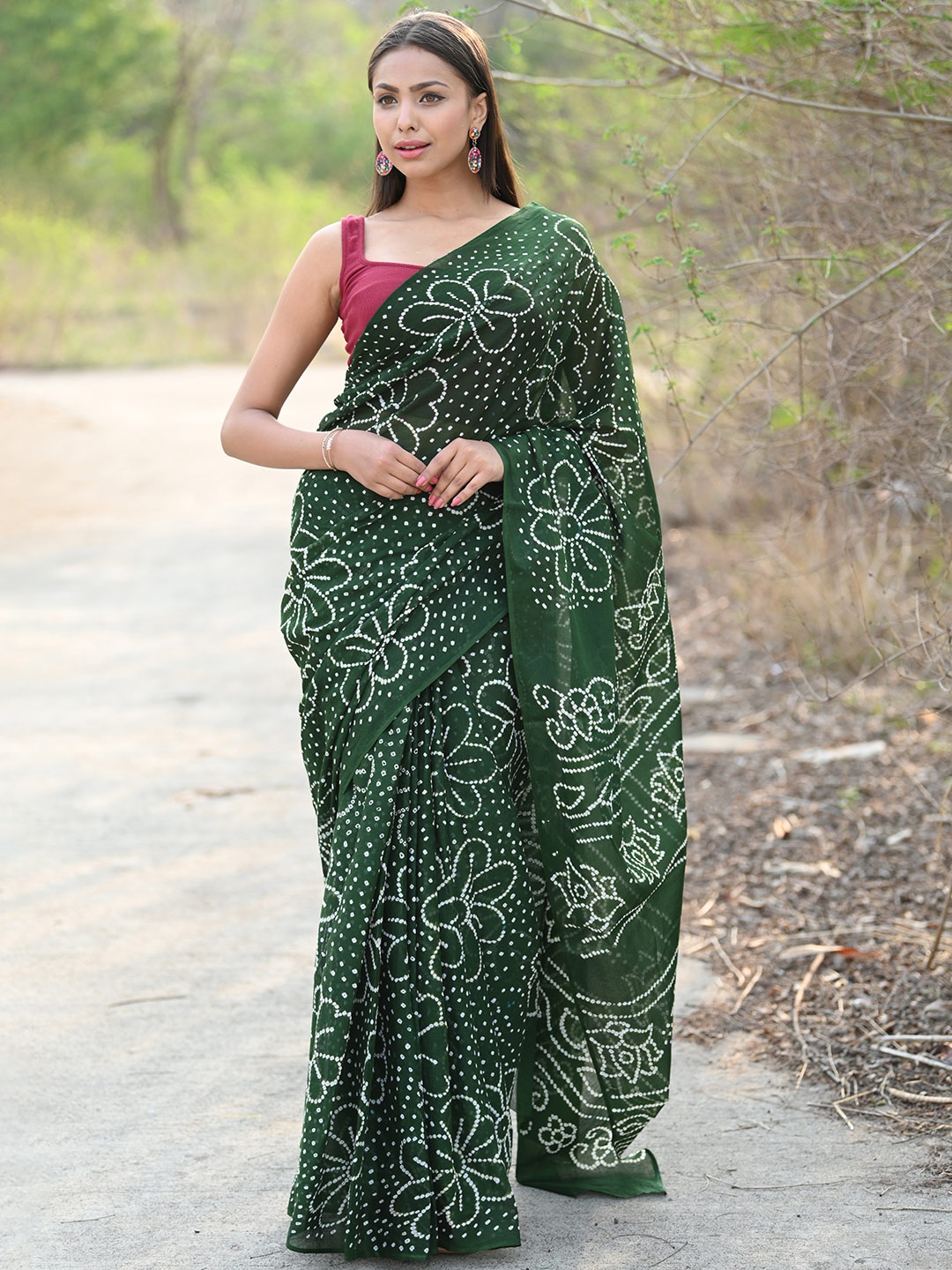 

Very Much Indian Bandhani Pure Cotton Saree, Blue