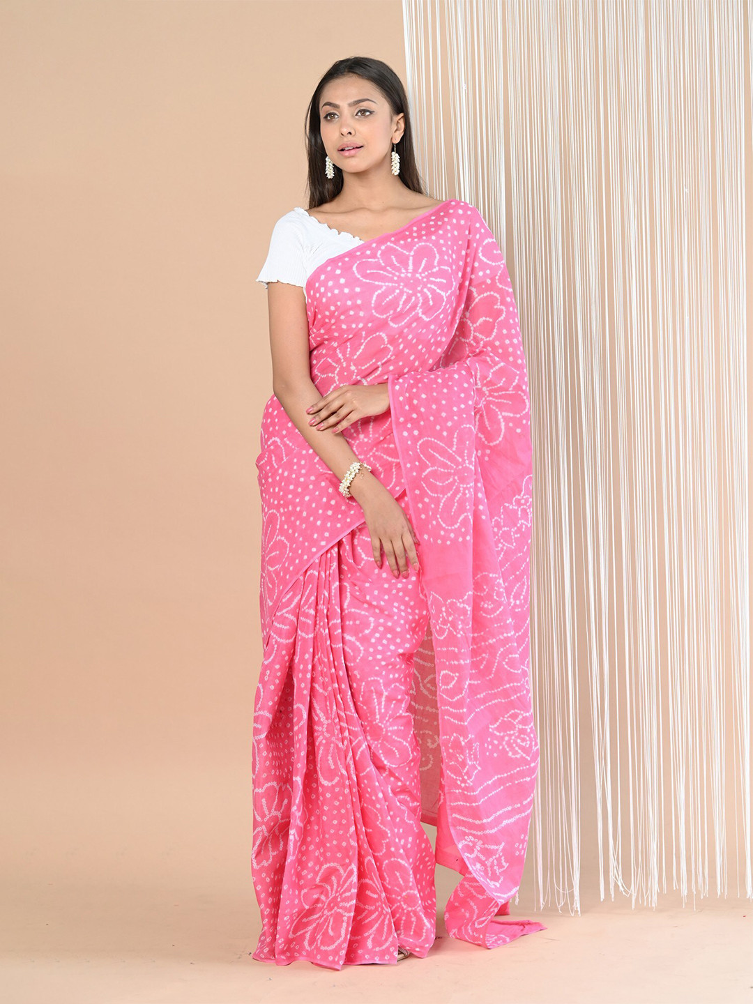 

Very Much Indian Bandhani Printed Pure Cotton Saree, Pink