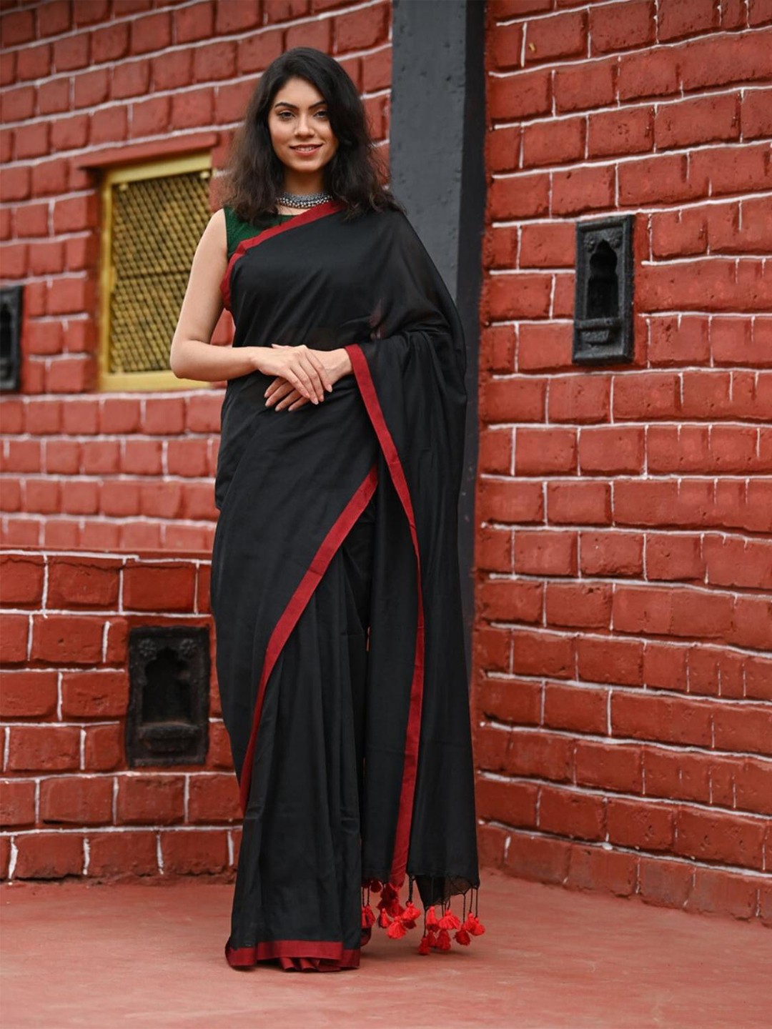

Very Much Indian Pure Cotton Handloom Saree, Black