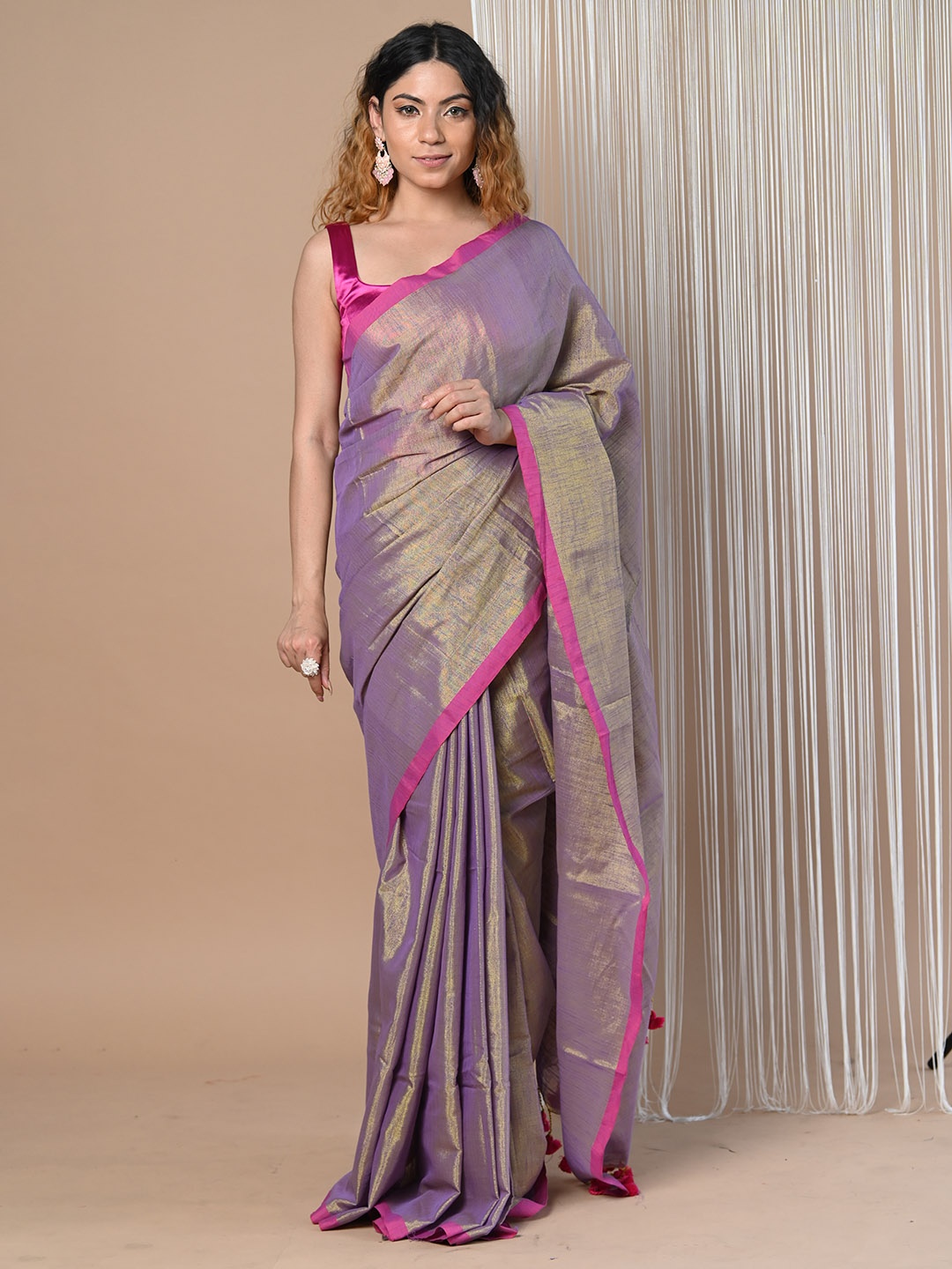 

Very Much Indian Zari Pure Cotton Saree, Purple