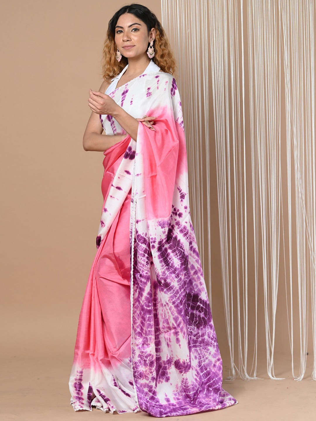 

Very Much Indian Tie and Dye Embroidered Bandhani Saree, Pink