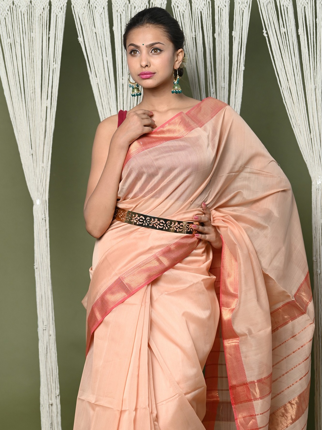 

Very Much Indian Zari Silk Cotton Saree, Pink