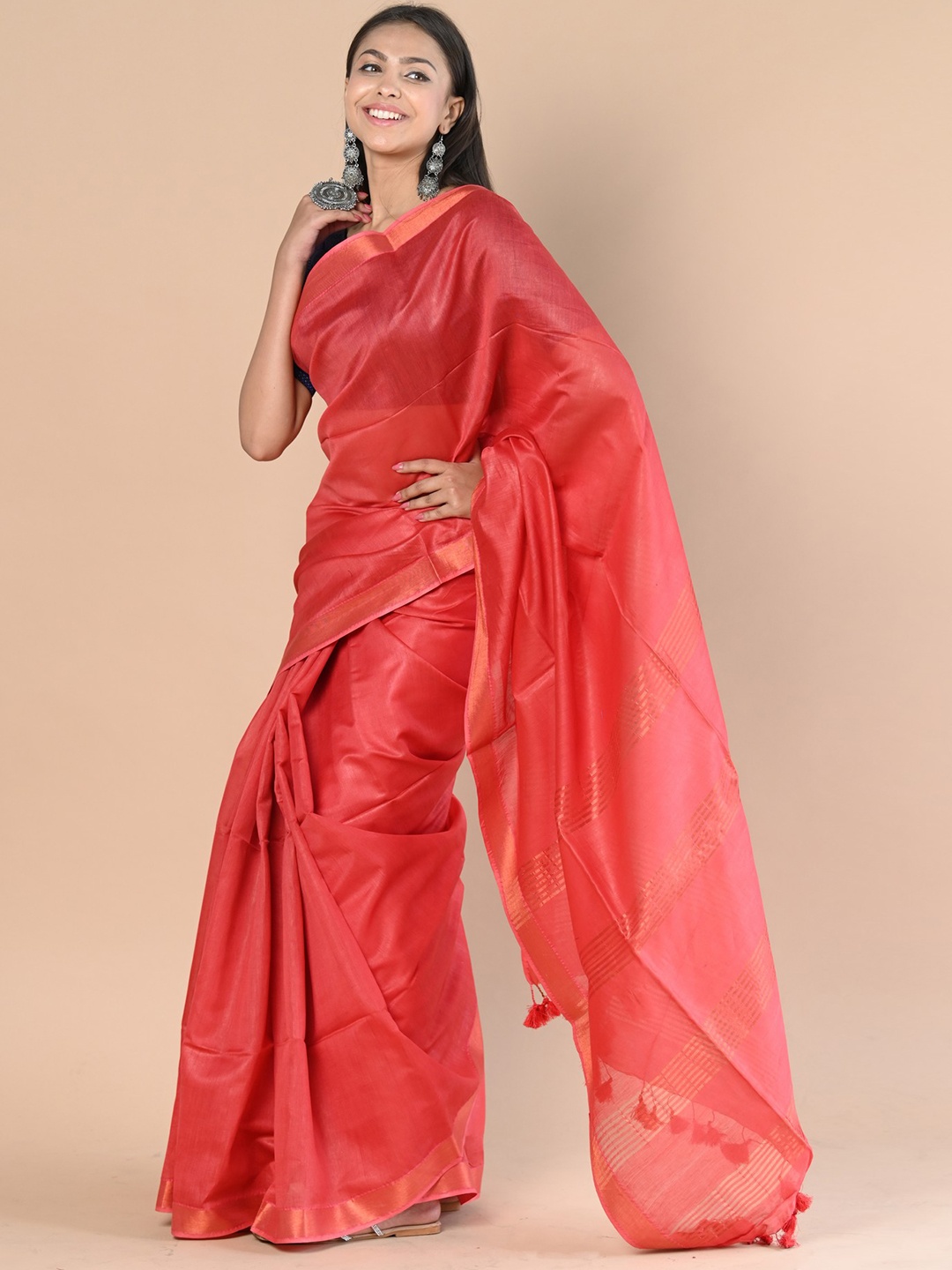 

Very Much Indian Zari Silk Cotton Saree, Red