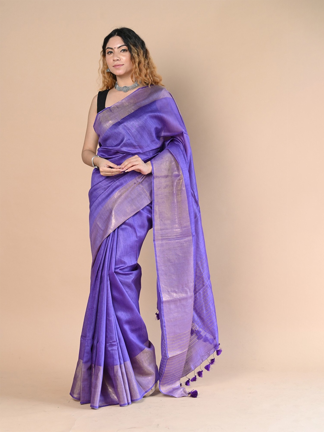 

Very Much Indian Zari Pure Silk Tussar Saree, Blue