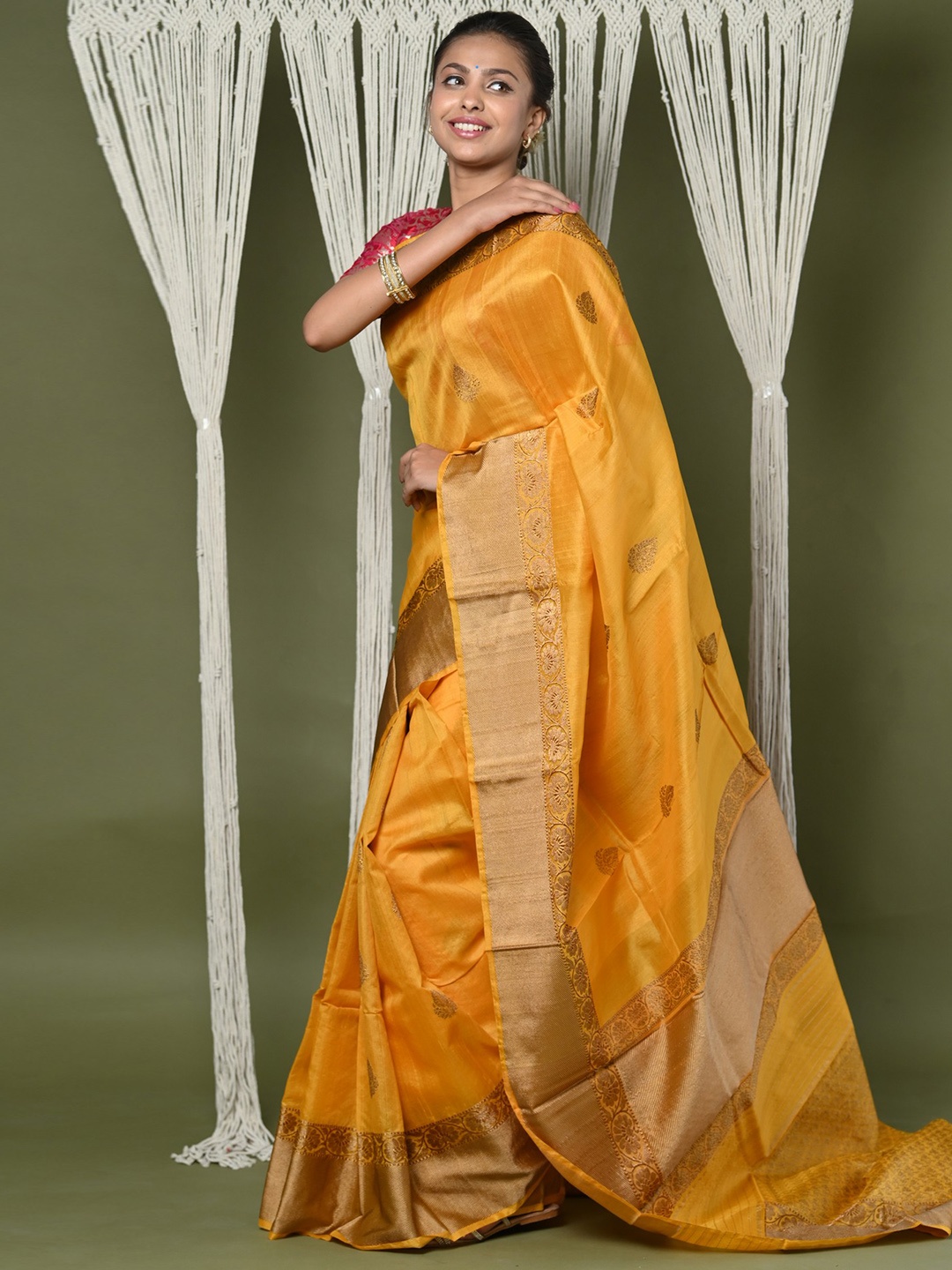 

Very Much Indian Ethnic Motif Woven Design Zari Pure Silk Paithani Saree, Yellow