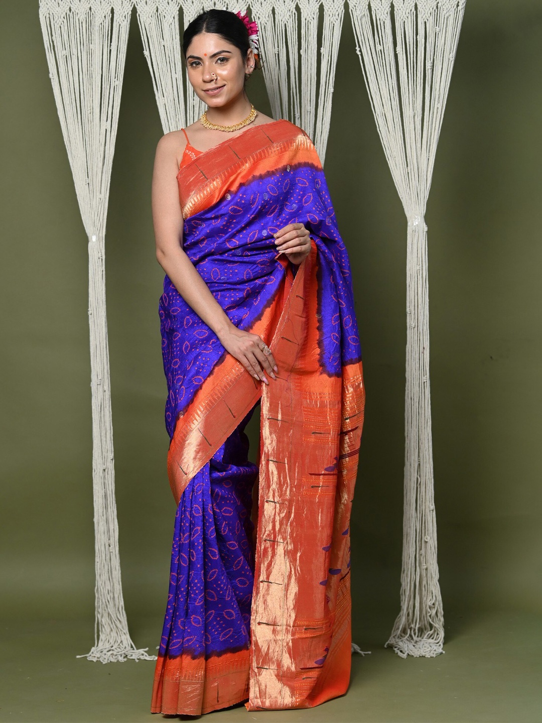 

Very Much Indian Woven Design Zari Pure Silk Paithani Saree, Blue