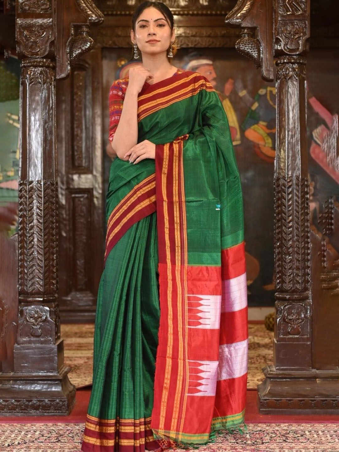 

Very Much Indian Zari Silk Cotton Ilkal Saree, Green