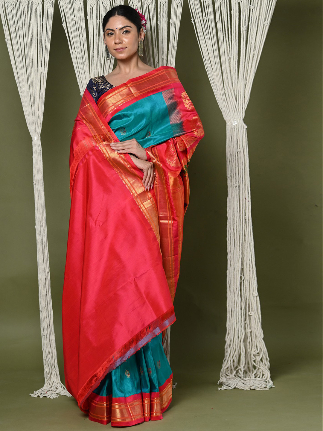 

Very Much Indian Ethnic Moif Woven Design Zari Pure Silk Paithani Saree, Blue