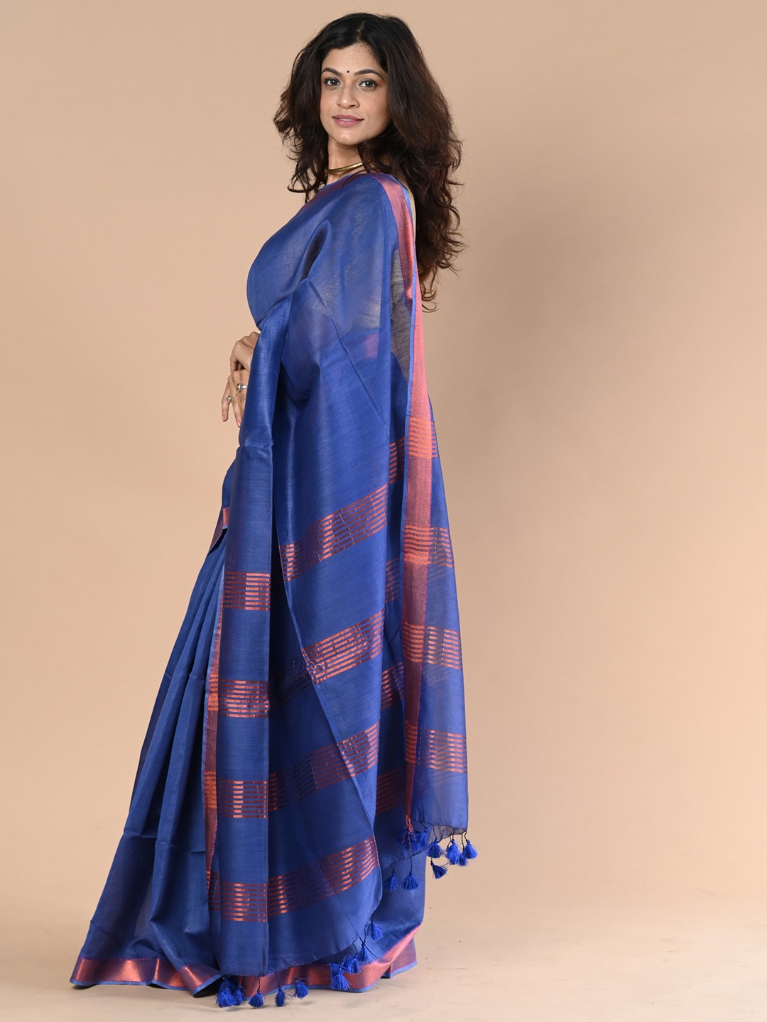 

Very Much Indian Zari Silk Cotton Handloom Saree, Blue