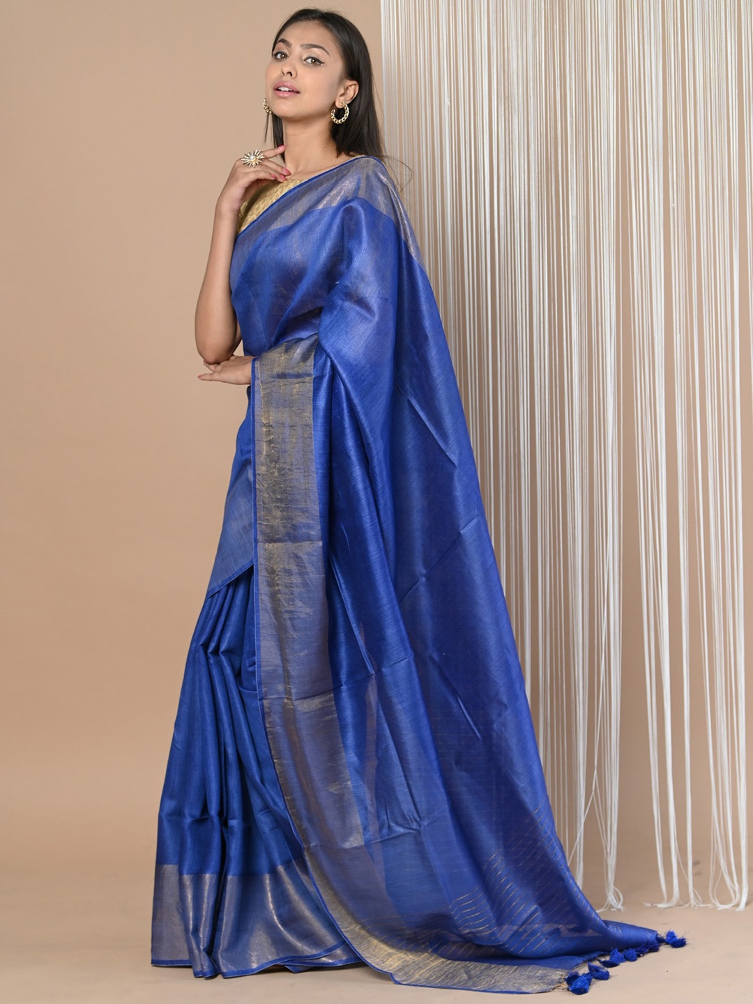 

Very Much Indian Zari Pure Silk Tussar Saree, Blue