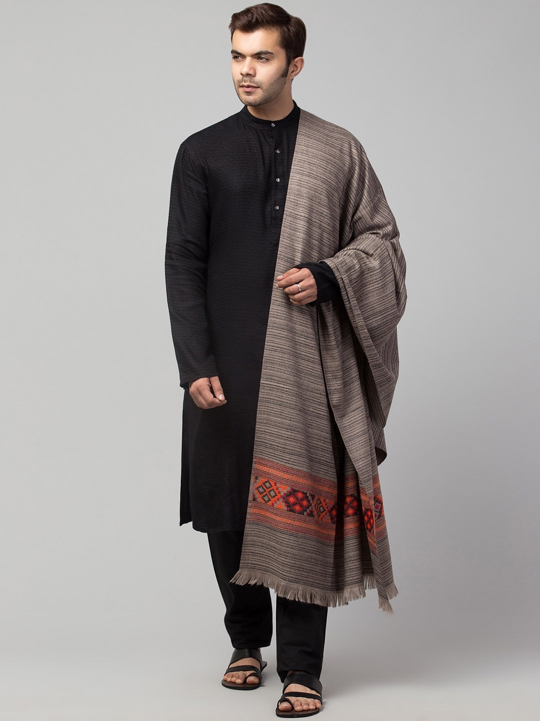 

Tweedle Kullu Woven Design Shawl, Grey