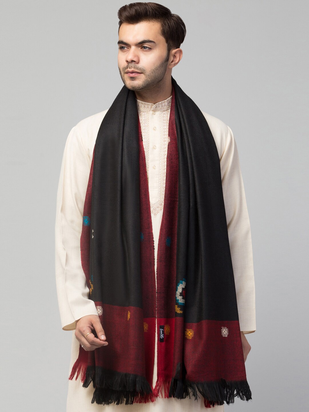 

Tweedle Woven Design Paisley Woolen Shawl, Black