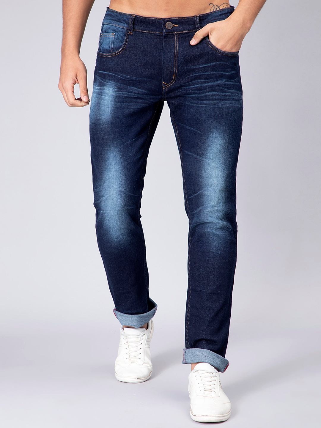 

PEPLOS Men Clean Look Heavy Fade Whiskers and Chevrons Stretchable Jeans, Blue