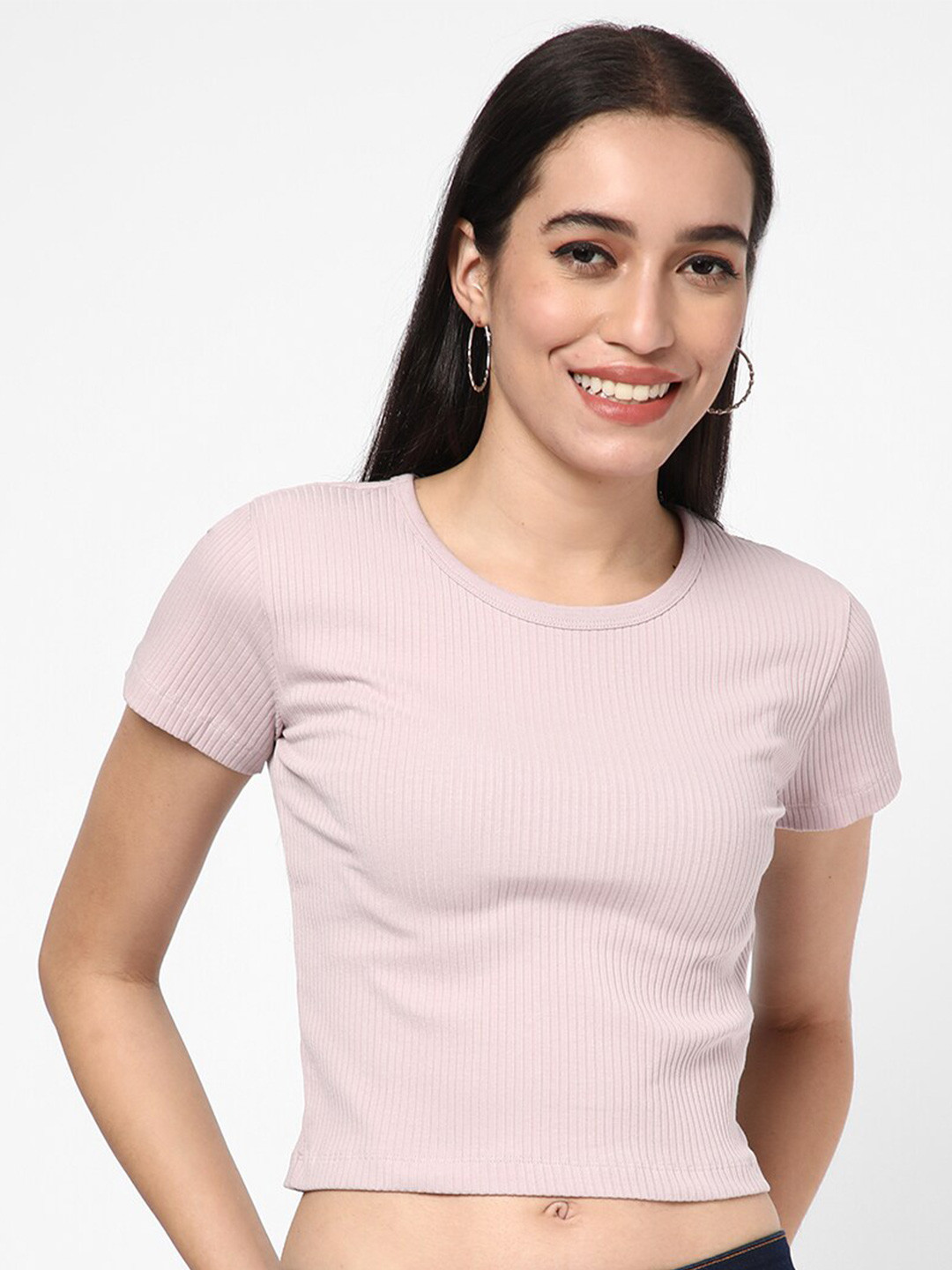 

R&B Round Neck Cotton Crop Top, Purple