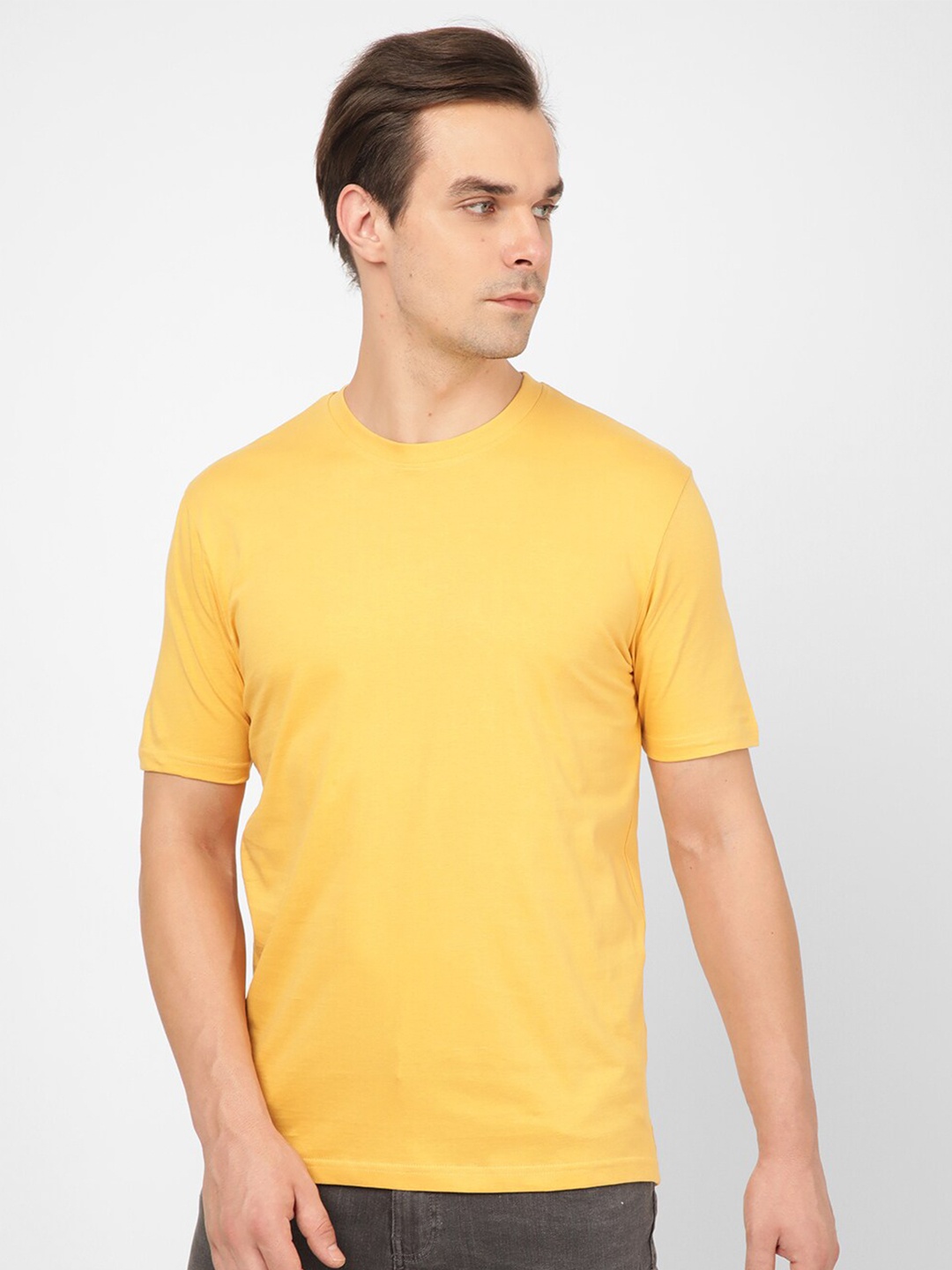 

R&B Men Cotton Round Neck Regular Fit T-shirt, Yellow