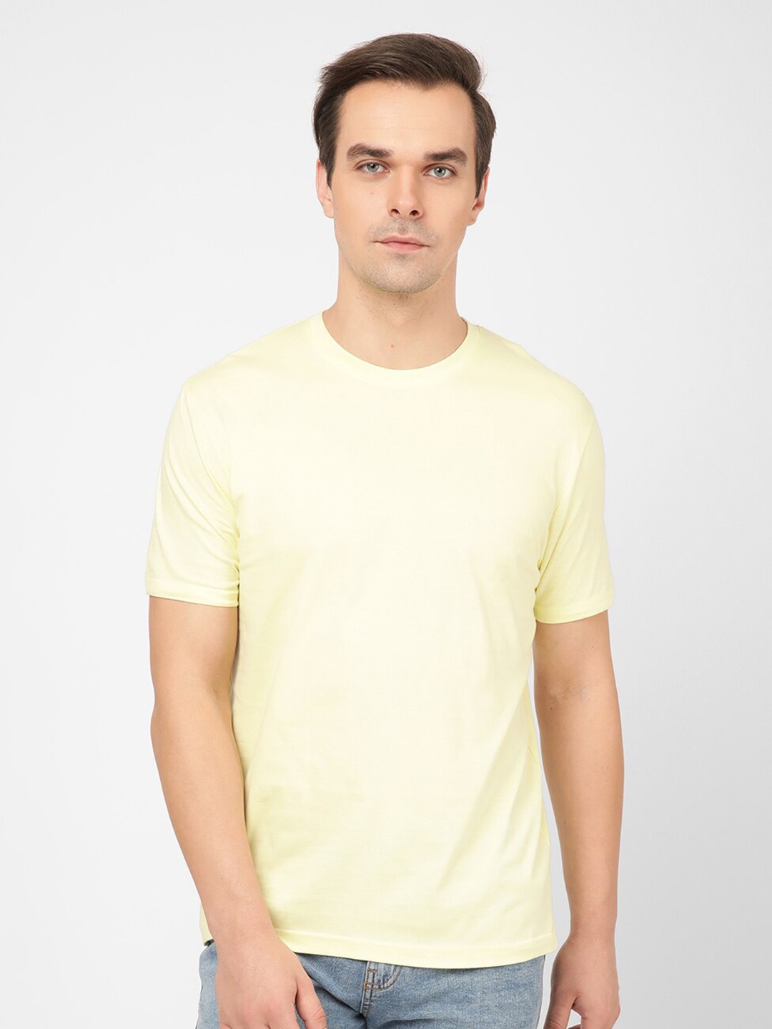 

R&B Men Cotton Round Neck Regular Fit T-shirt, Yellow