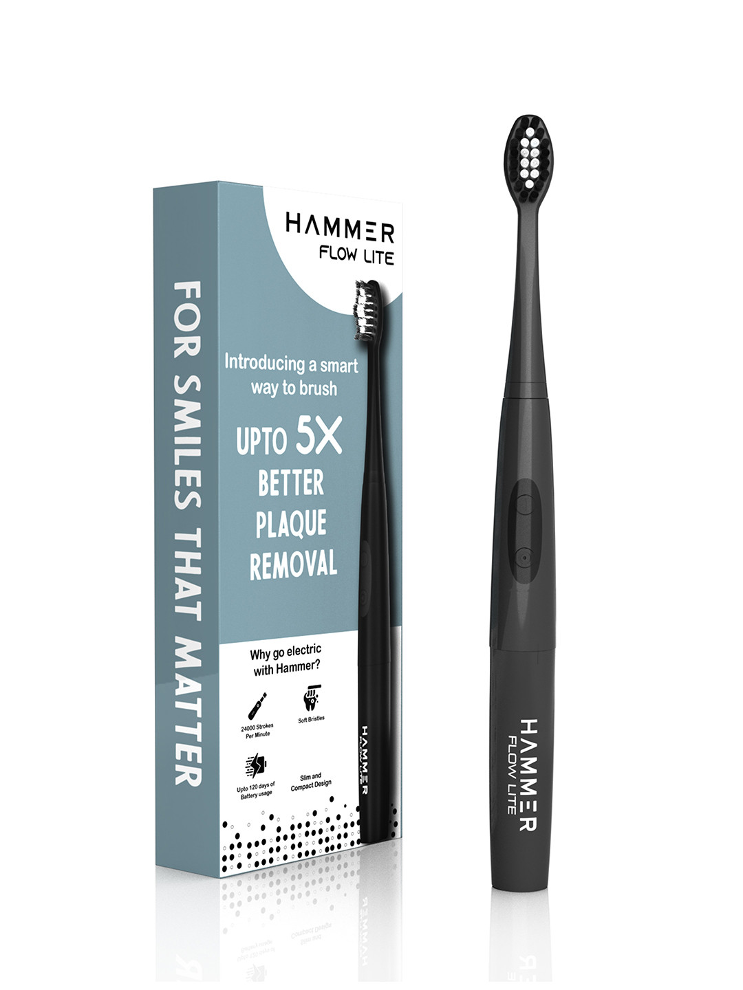 

HAMMER Flow Lite Slim & Compact Electric Toothbrush with Super-Soft Bristles - Black