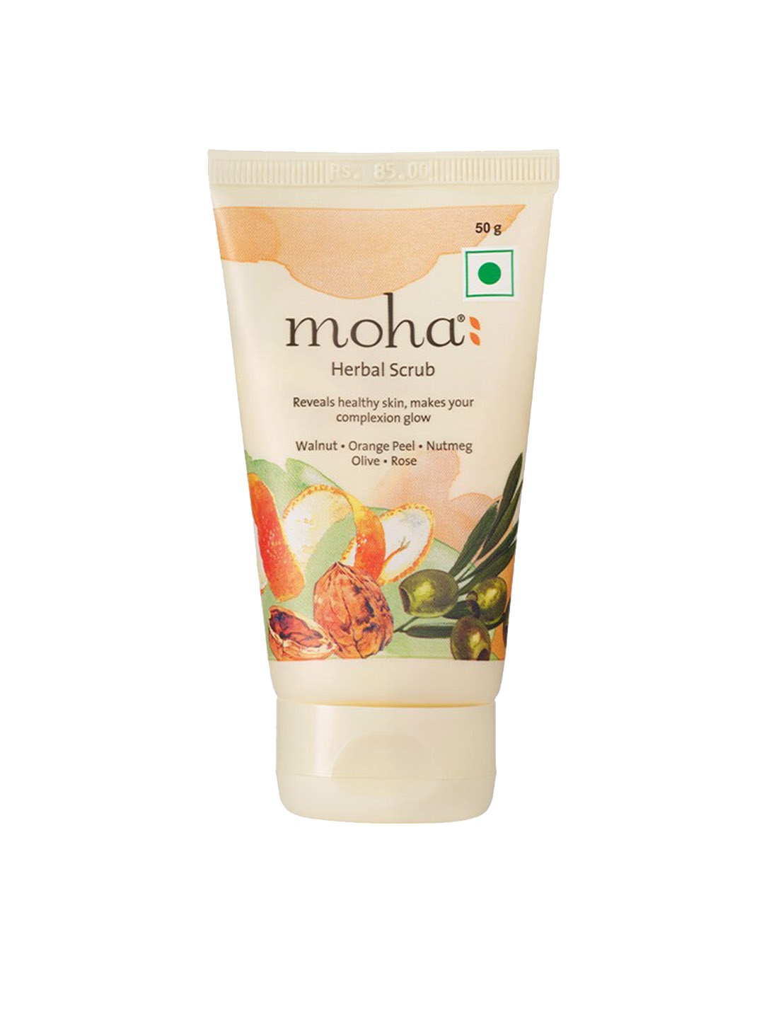 

moha Walnut Orange Peel Nutmeg Olive Rose Herbal Scrub - 50 g, Cream