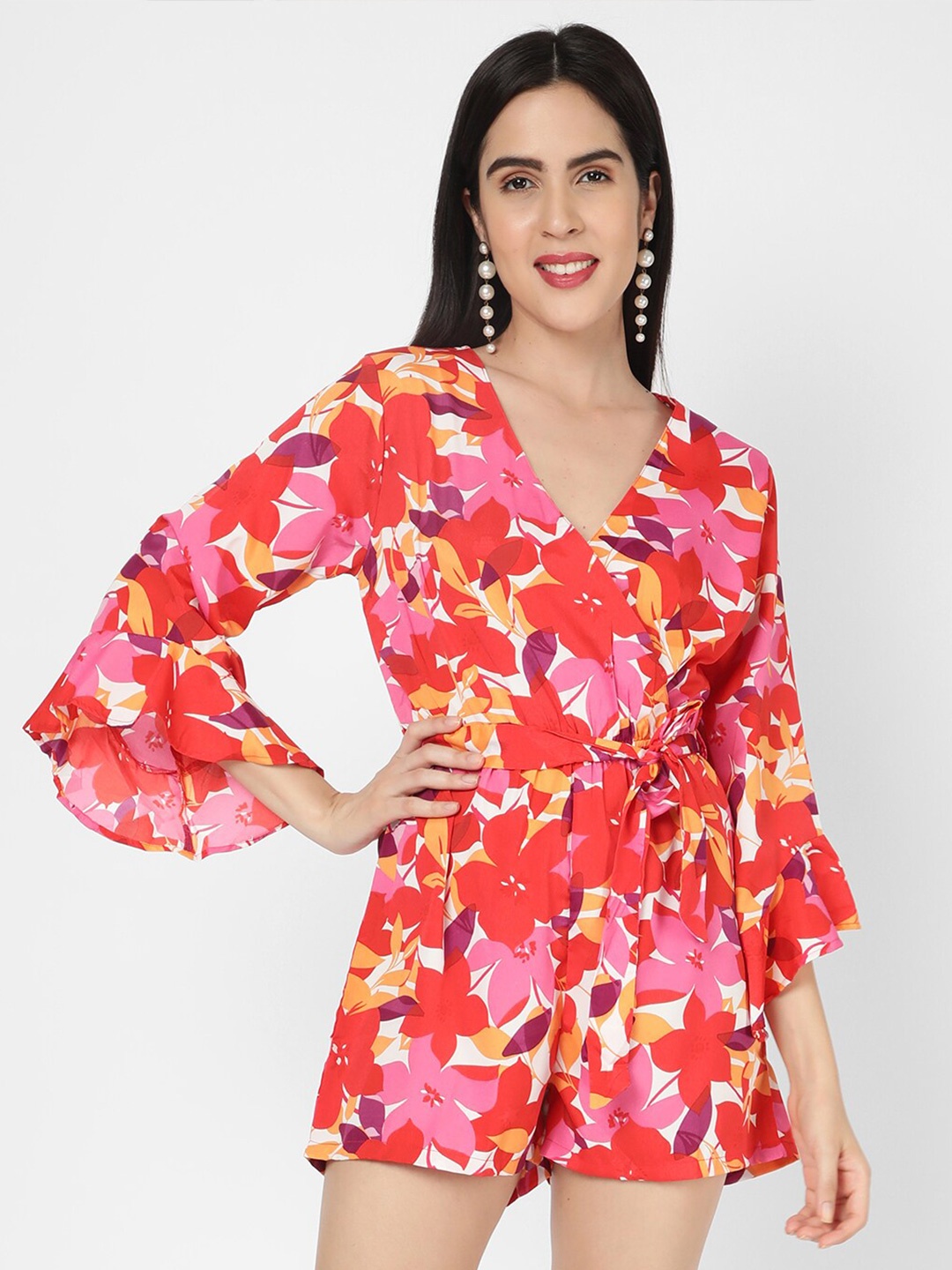 

R&B Floral Printed Jumpsuit, Red
