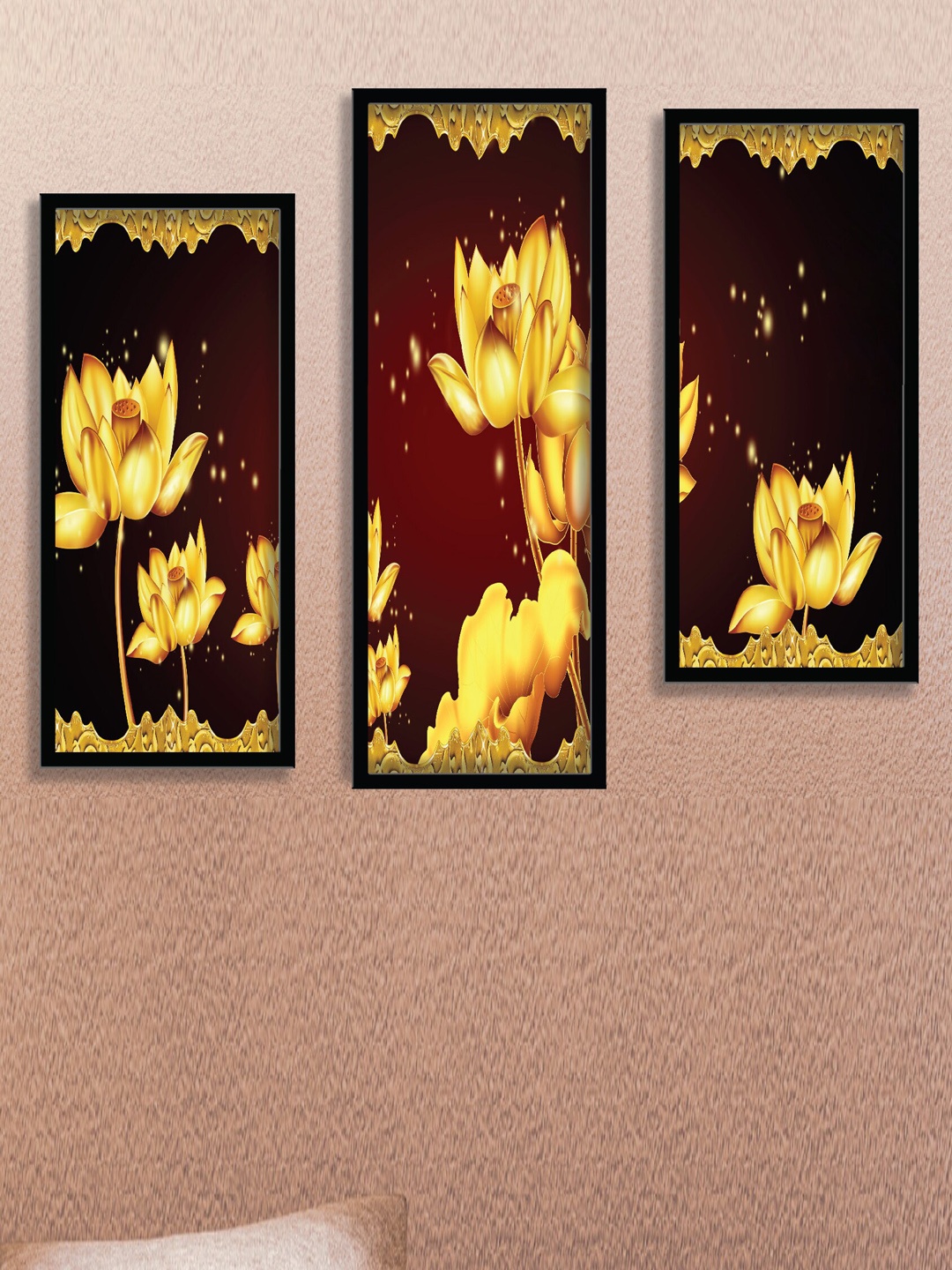 

SAF Brown & Gold Toned 3 Pieces Flower Wall Art